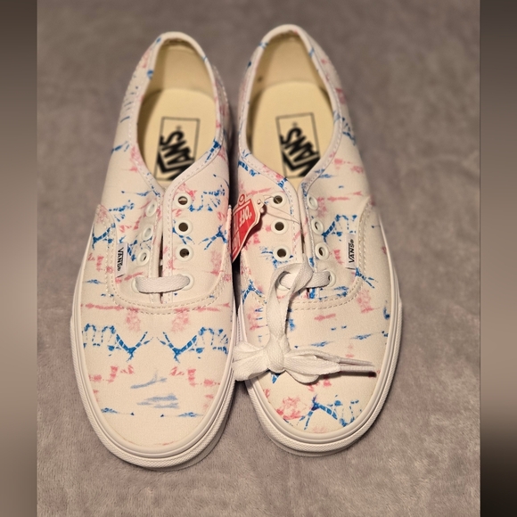 Vans Shoes - Vans White Canvas Sneakers with Blue and Pink Accents